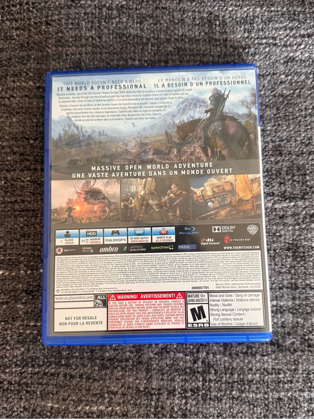 Witcher 3: Wild Hunt Sony PS4 Playstation 4 Game - Picture 2 of 3